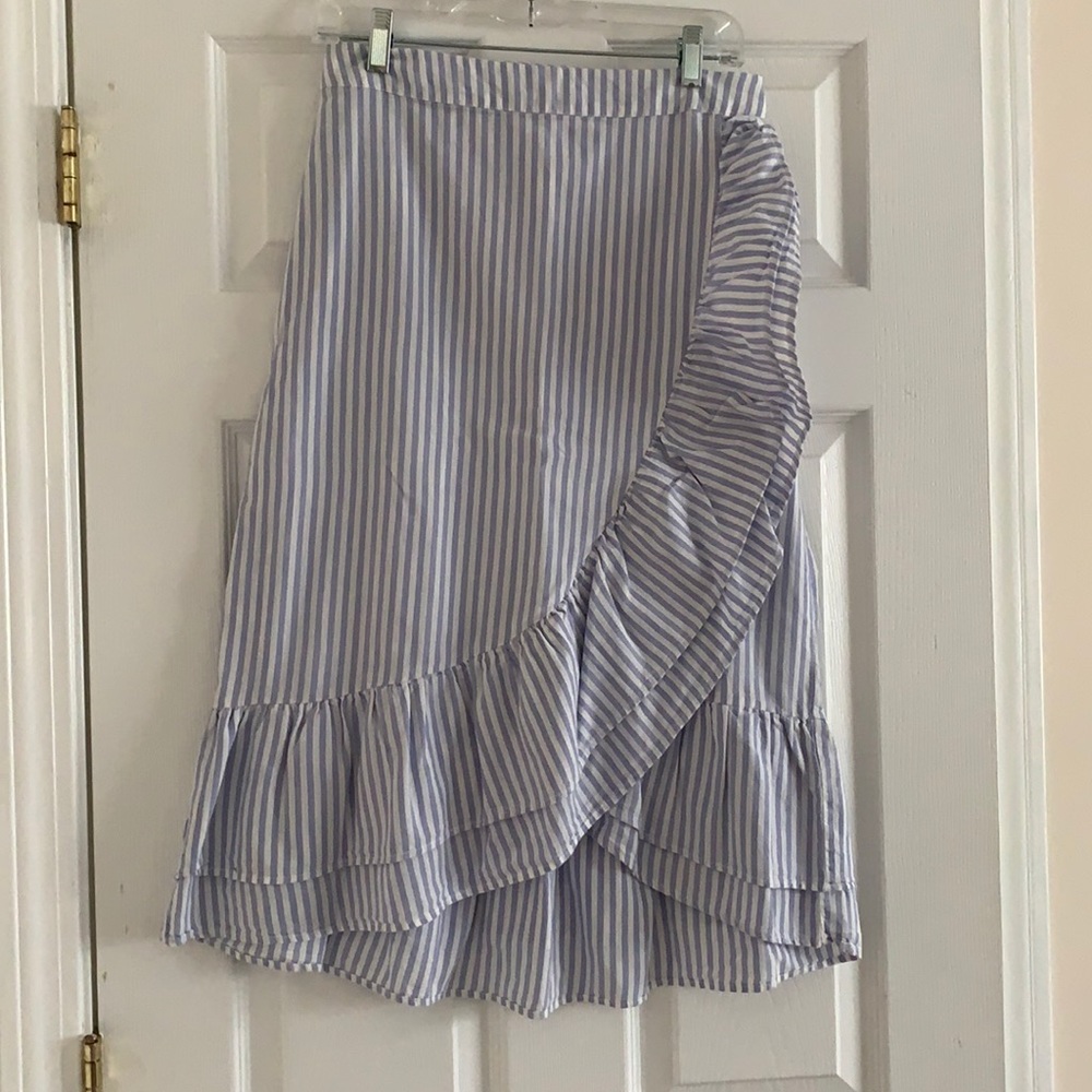 Linen striped midi skirt